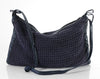 HALSTON Leather + Knit Slouchy Shoulder Bag