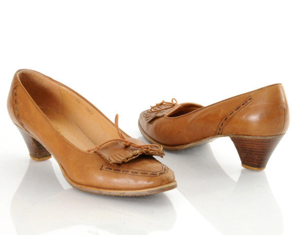 80s Leather Moccasin Tassel Heels 9.5