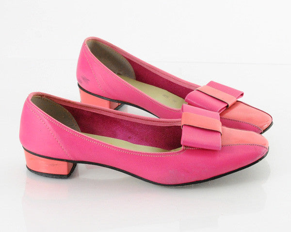 60s Mod Pink Leather BOW Heels 6.5
