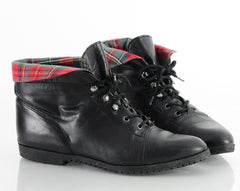90s Plaid Flannel Cuff Lace Up Ankle Boots 7.5