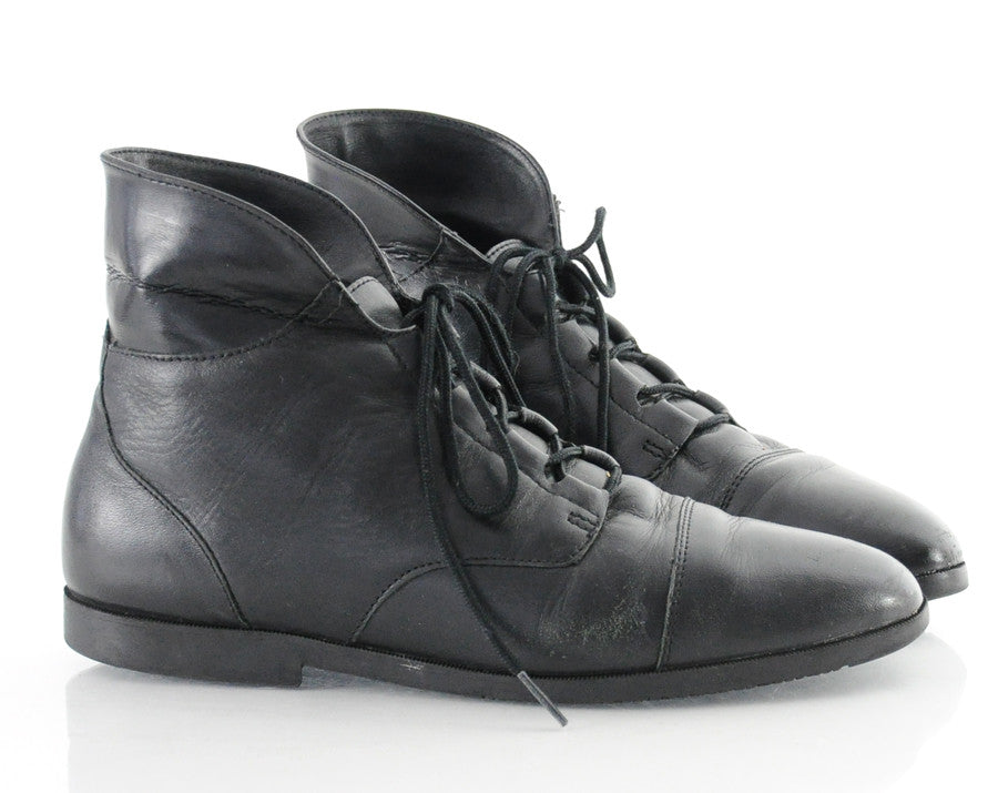 90s Leather Lace Up Cuffed Ankle Boots 9.5