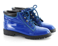 90s Blue Rubber Lace Up Ankle Rain Boots 8