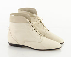 90s Cream Lace Up Cuffed Ankle Boots 9