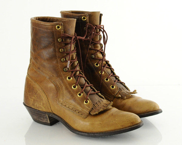 Vintage 90s Brown Leather Ankle Boots 8