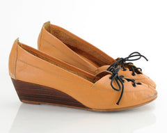 70s Leather Lace Up Wedges 7.5